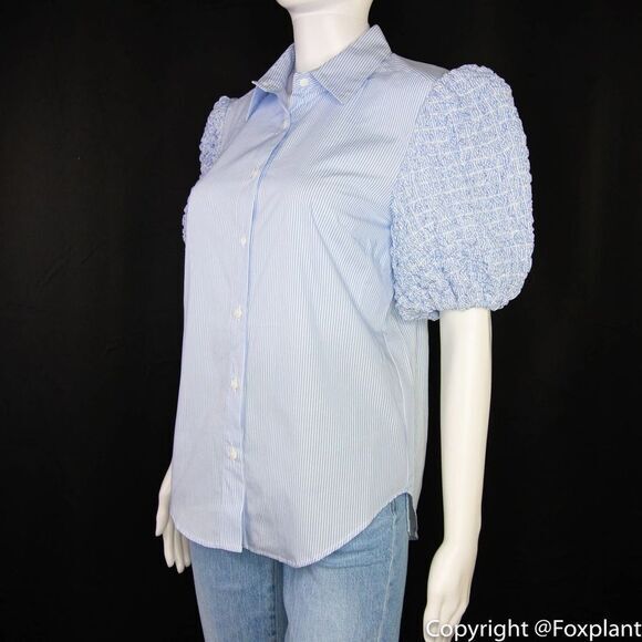 NEW Petersyn Zadie puff short sleeve button front cotton top, white, M - Picture 5 of 16